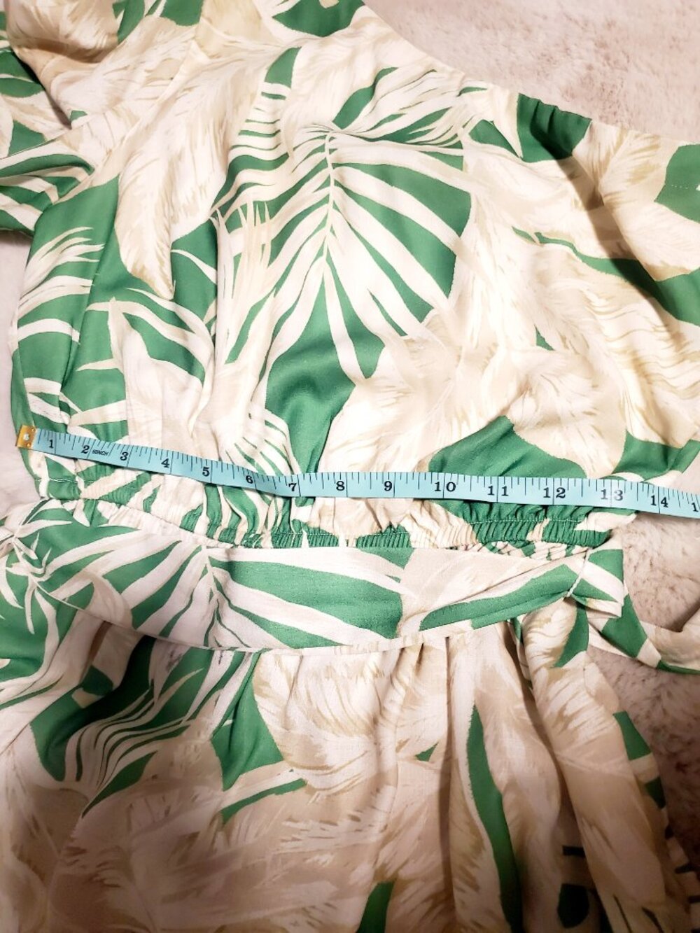 AURA One Shoulder Tropical Maxi Dress Green Palm Print Resort Size M Hawaiian - Picture 11 of 13